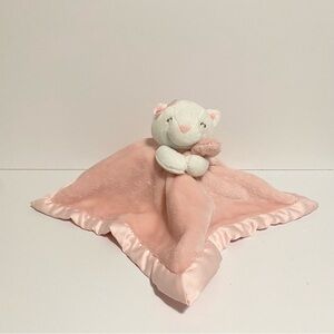 Carters White Cat Lovey w Bow Pink Security Blanket Plush Nunu Kitten Lovie Toy